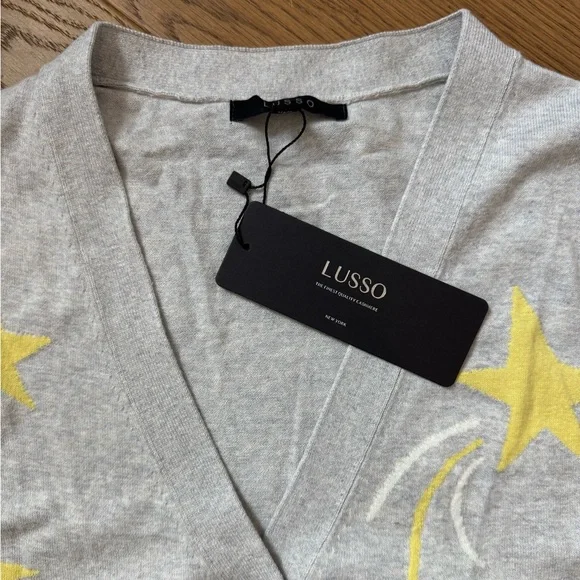 Lusso Cotton-Cashmere Blend Cardigan - Gray, Yellow & White - Size L - NWT - Picture 4 of 9